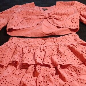 Express Pink Tiered Ruffled Skirt Set. WOMENS